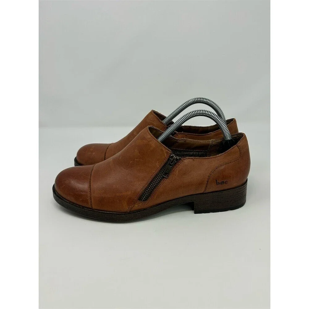 b.o.c. Born Concepts Ankle Booties Brown Cognac Double Zip Cap Toe Size 9.5